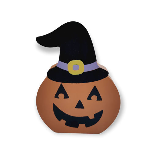 Picture of HALLOWEEN DECORATIVE WOODEN PUMPKIN WITH WITCH HAT